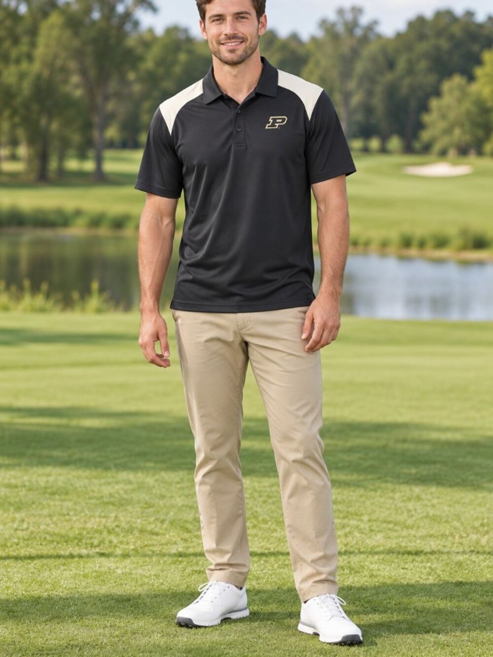 Nike Golf Purdue Polo Men’s L Black Colorblock Preppy Athleisure